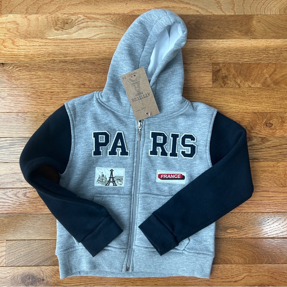 NWT - Paris Attitude Sweatshirt Toddler Kids Hoodie 3T US / 2/4 EU Zipper Navy